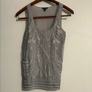 Express Gray Silver Embellished Tank Top Size XS Sparkly Shimmery Glam Lace